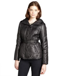 Andrew Marc Black Quilted 'dakota' Belted And Hooded Down Jacket (324965401)