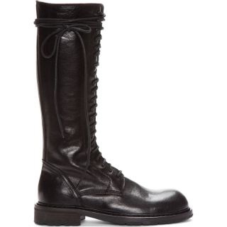 Ann Demeulemeester Tall Black Leather Lace Up Boots
