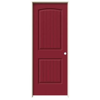 ReliaBilt Barn Red Prehung Solid Core 2 Panel Round Top Plank Interior Door (Common 30 in x 80 in; Actual 31.562 in x 81.688 in)