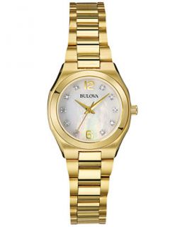 Bulova Womens Diamond Accent Gold Tone Stainless Steel Bracelet Watch