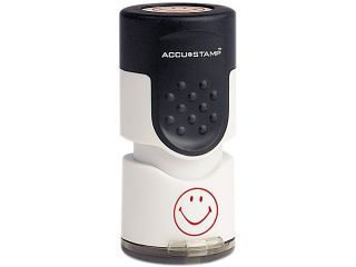 ACCUSTAMP 030725 Accustamp Pre Inked Round Stamp with Microban, Smiley, 5/8" dia., Red