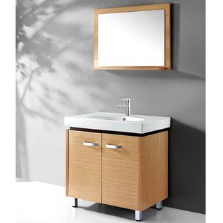 Ceramic Basin Top 31 inch Single Sink Bathroom Vanity in a Natural