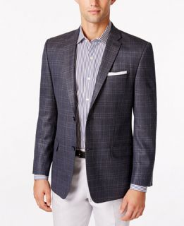 Marc New York by Andrew Marc Mens Blue/Gray Plaid Slim Fit Sport Coat