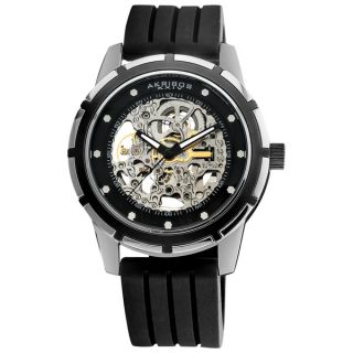 Akribos XXIV Mens Delos Skeleton Black Automatic Watch   12067931