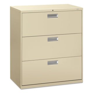 HON 600 Series 36 Inch Wide Three Drawer Lateral File Cabinet in Putty