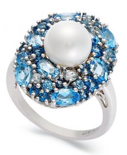 Sterling Silver Ring, Cultured Freshwater Pearl (7 1/2mm) and Blue