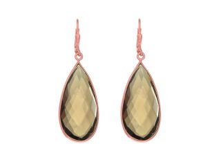 Long Teardrop Faceted Smokey Quartz Earrings Set In Rose Gold Plated Sterling Silver