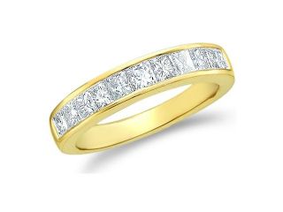 14k Yellow Gold Princess Cut Channel Set Eleven Diamond Ladies Womens 11 Stone Wedding or Anniversary 3mm Ring Band (1/2 cttw, G   H Color, I1 Clarity)