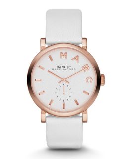 MARC by Marc Jacobs 36mm Baker Rose Golden Leather Strap Watch, White