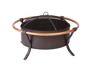 37" Antique Bronze Painted Steel Fire Pit with Copper Rail