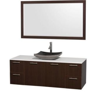 Wyndham Collection Amare 60 in. Vanity in Espresso with Man Made Stone Vanity Top in White and Black Granite Sink WCR410060ESWHGS1SN