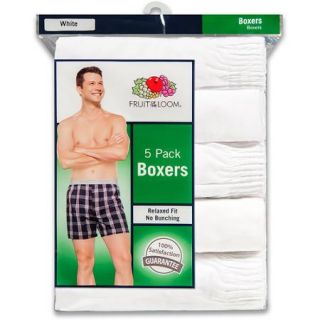 Fruit of the Loom Men's Classic White Boxers, 5 Pack
