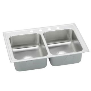 Elkay Pacemaker Top Mount Stainless Steel 33 in. 3 Hole Stainless Steel Double Bowl Kitchen Sink PSR33193