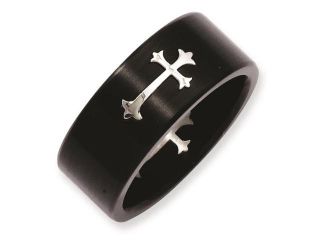 Stainless Steel Black IP plated with Cross 9mm Polished Band