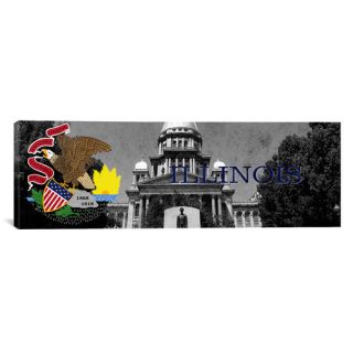 Illinois Flag, Capitol Building Panoramic Graphic Art on Canvas
