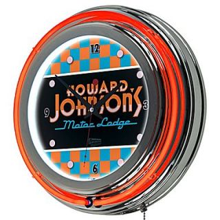 Trademark Global Howard Johnson AR1400 HOJO C 14.5 Orange Double Ring Neon Clock, Checkered