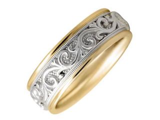 18K White Gold Mens Floral Paisley Wedding Band (7mm)