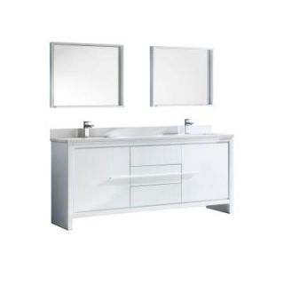 Fresca Allier 72 in. Double Vanity in White with Glass Stone Vanity Top in White and Mirror FVN8172WH