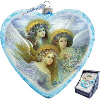 Debrekht Holiday Limited Edition Three Angels Glass Heart Ornament