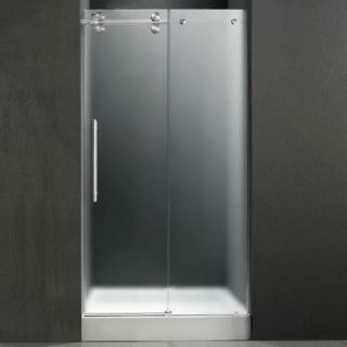 Vigo 59.75 in. x 74 in. Frameless Pivot Shower Door in Chrome with Frosted Glass and White Base VG6041CHMT60LWS