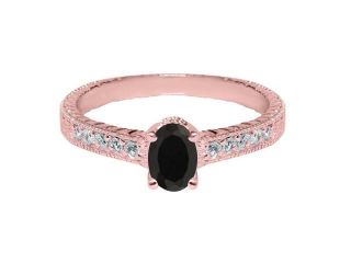 1.08 Ct Oval Black Onyx White Created Sapphire 14K Rose Gold Engagement Ring