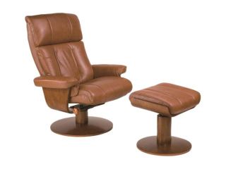 Oslo Collection NORFOLK Massaging Air Lumbar in Saddle Brown Top Grain Leather Swivel, Recliner with Ottoman
