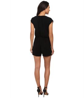 DKNYC Tech Crepe and Washed Romper w/ Metal Neck Trim Black