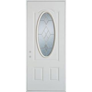 Stanley Doors 36 in. x 80 in. Geometric Brass 3/4 Oval Lite 2 PanelPrefinished White Right Hand Inswing Steel Prehung Front Door 1102D D 36 R