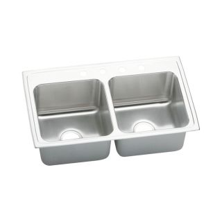 Elkay Gourmet 19.5 in x 33 in Lustrous Highlighted Satin Double Basin Stainless Steel Drop In 4 Hole Residential Kitchen Sink