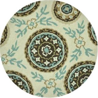 Loloi Rugs Summerton Lifestyle Collection Ivory/Teal 3 ft. Round Area Rug SUMRSRS08IVTE300R