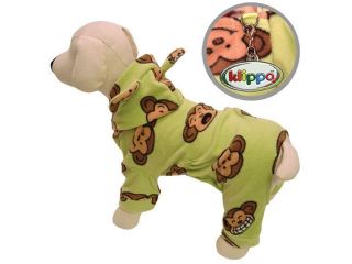Adorable Silly Monkey Fleece Dog Pajamas/Bodysuit with Hood   Lime   XS