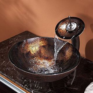 Kraus Pluto Vessel Bathroom Sink with Waterfall Faucet; Oil Rubbed Bronze