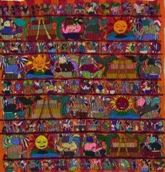 Cotton Hand embroidered Orange Mayan Tapestry (Guatemala)  