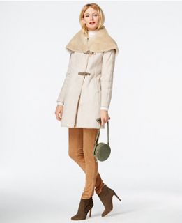 Calvin Klein Faux Shearling Asymmetrical Buckled Coat   Coats   Women