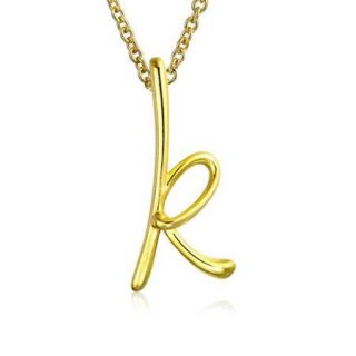 Bling Jewelry Gold Plated Silver Letter K Script Initial Pendant Necklace 18in