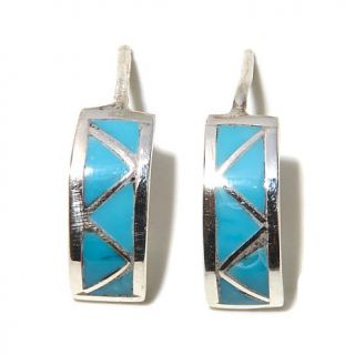 Chaco Canyon Southwest Zuni Turquoise Inlay Sterling Silver Earrings   7810193