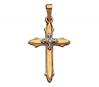 14K Cross Pendant With Diamond Accent —