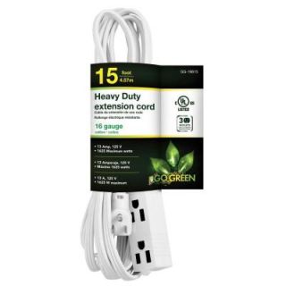 Power By Go Green 15 ft. 16/3 SPT 2, 3 Outlet Extension Cord   White GG 19615