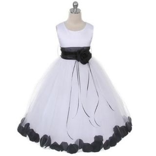 Kids Dream Girls White Satin Black Petal Flower Girl Dress 9/10