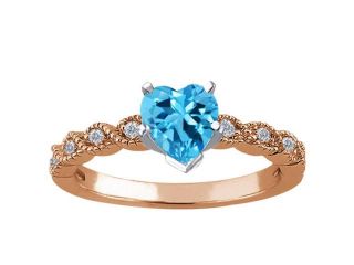 1.18 Ct Heart Shape Swiss Blue Topaz 18K Rose Gold Ring
