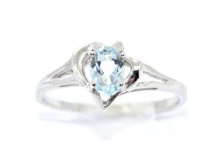 0.50 Ct Genuine Aquamarine & Diamond Oval Heart Ring .925 Sterling Silver Rho