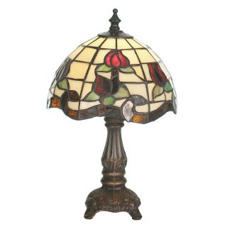 Meyda Tiffany Roseborder 11.5 in Mahogany Bronze Tiffany Style Indoor Table Lamp with Glass Shade
