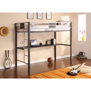 DHP Silver Screen Twin Low Loft Bed with Desk and Built In Ladder