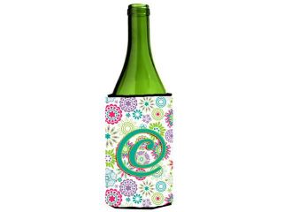 Letter C Flowers Pink Teal Green Initial Wine Bottle Beverage Insulator Hugger CJ2011 CLITERK