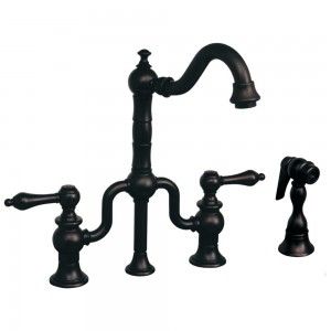Whitehaus WHTTSLV3 9772SPR ORB Twisthaus entertainment/prep bridge faucet with short traditional swivel spout, lever handles and solid brass side spray   Oil Rubbed Bronze