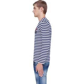 Comme des Garçons Play Navy Striped Logo Print Jersey Shirt