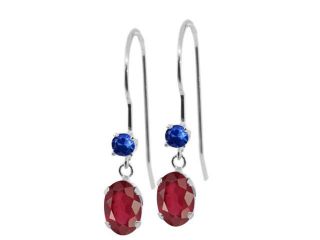 1.46 Ct Oval African Red Ruby Blue Sapphire 14K White Gold Earrings