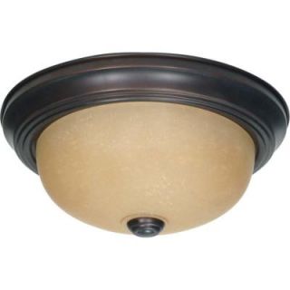 Glomar 2 Light Mahogany Bronze Flushmount with Champagne Linen Washed Glass Shade HD 1255