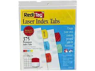 Redi Tag 39020 Laser Printable Index Tabs, 1 1/8 x 1 1/4, 5 Colors, 375/Pack