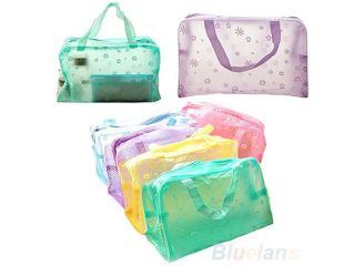 Hot Floral Print Transparent Waterproof Cosmetic Bag Toiletry Bathing Pouch